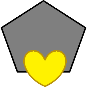 A large gray pentagon with a large yellow heart in front along the bottom of the image.